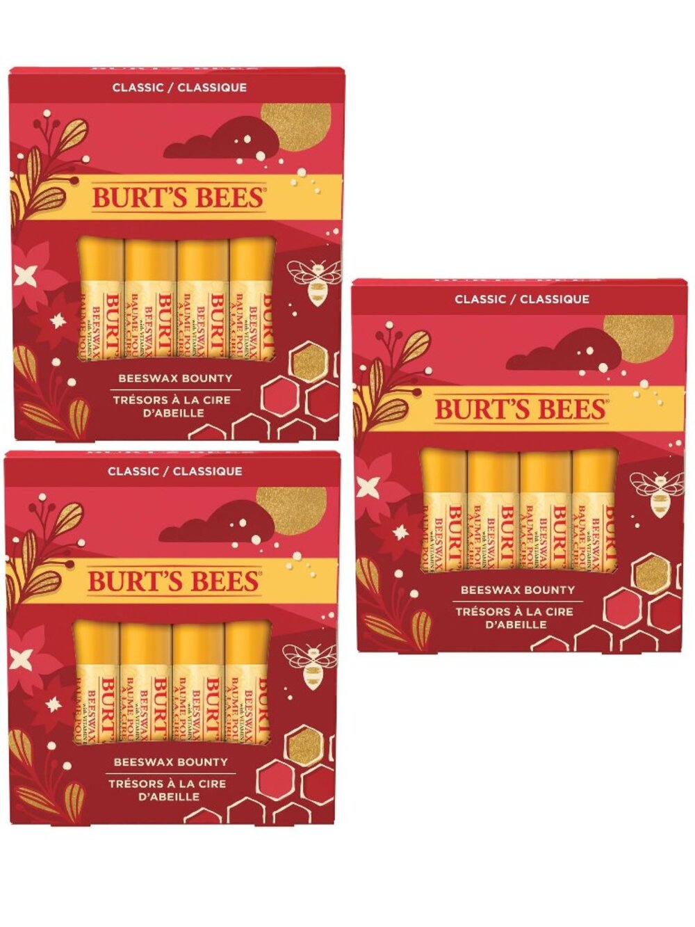 (3) NEW BURT'S BEES BEESWAX BOUNTY CLASSIC (4-PACK) LIP BALM CHAP STICK